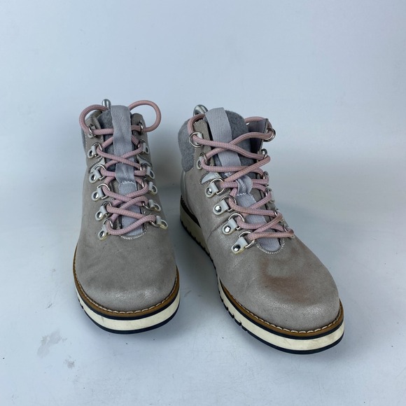 White Mountain Clifton Hiker  Ankle Boot Womens Size 8.5M Silver Leather Lace Up - Picture 1 of 10
